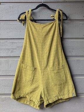 Known Supply Olive Green 100% Organic Cotton Tie Shoulder Bib Bower Romper XL